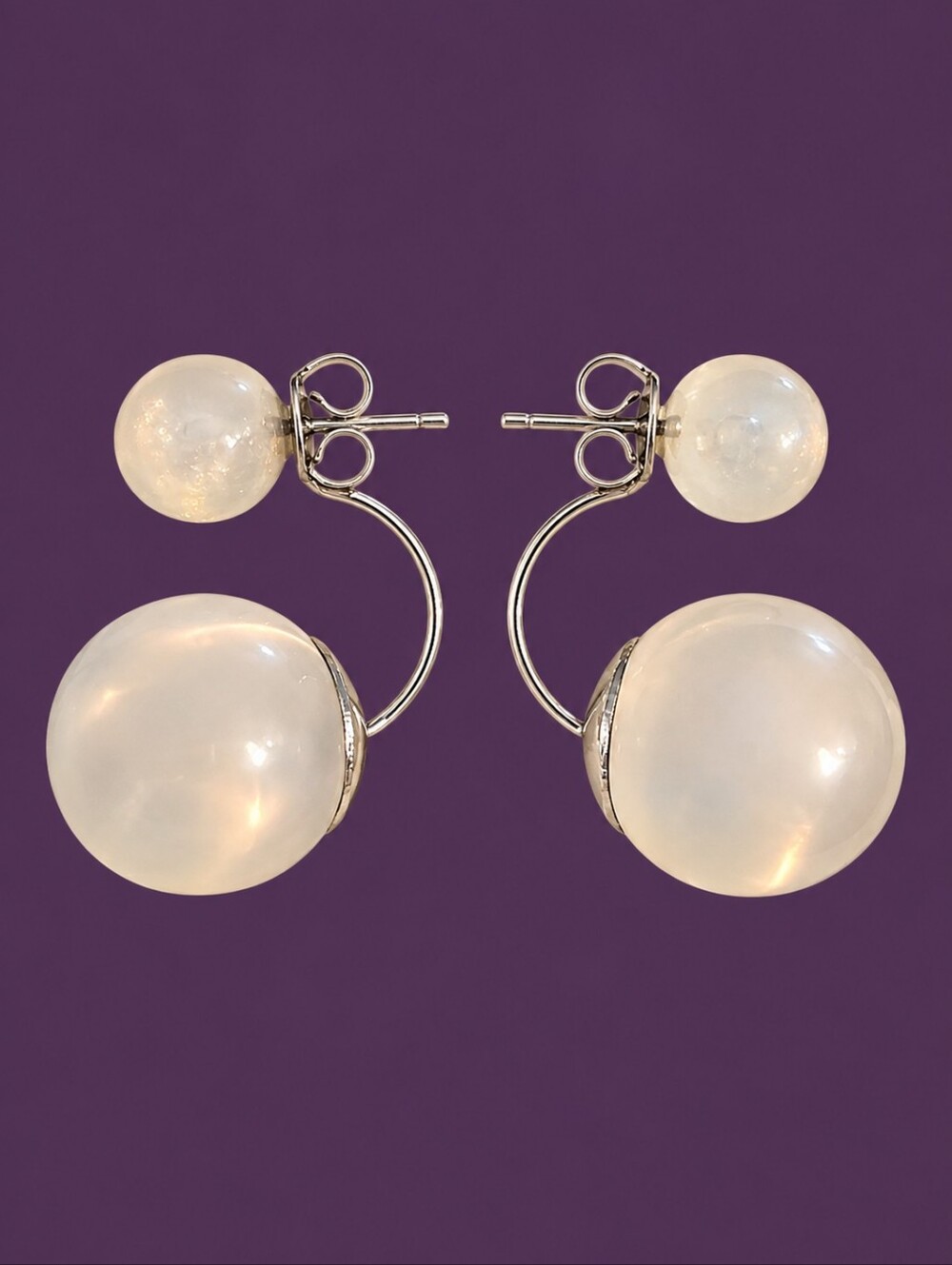 Vintage 1980s Irridescent Lucite Bead Stud Jacket Earrings